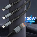 USB para Tipo-C Micro Carregador Rápido Cabo, 100W, 5A, 3-em-1, Carregador para iPhone 14, 13, Samsung, Xiaomi, Huawei, iPhone 14, 13