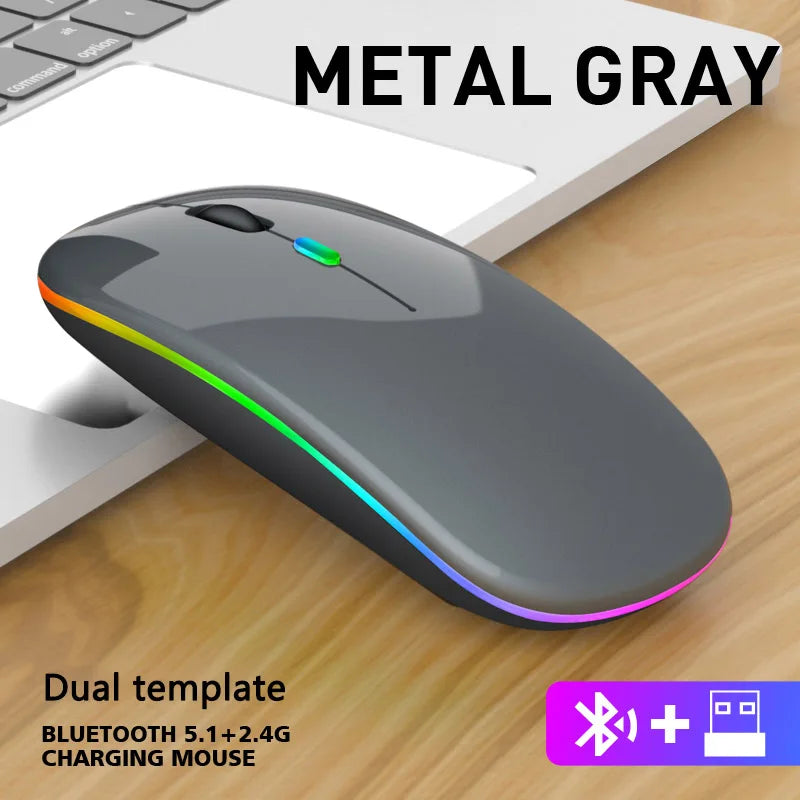 Mouse ergonômico sem fio para jogos, ratos silenciosos, LED retroiluminado, Bluetooth, RGB, recarregável, apto para laptop, PC