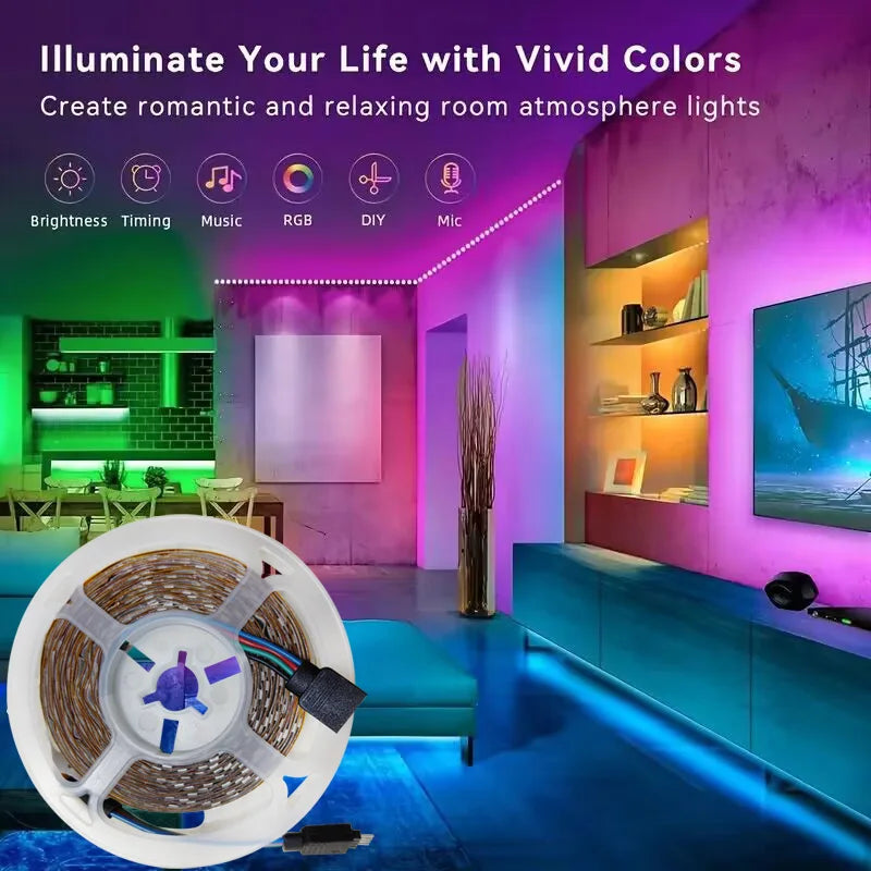 Wifi rgb led luz de tira 5050 bluetooth app controle led flexível diodo decoração para festival festa tv mesa quarto