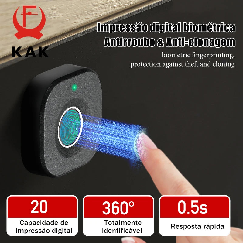 KAK fechadura biométrica com impressão digital, fechadura preta sem chave para armário, fechadura inteligente para gavetas, antifurto