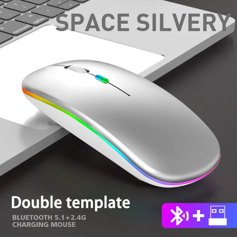 Mouse ergonômico sem fio para jogos, ratos silenciosos, LED retroiluminado, Bluetooth, RGB, recarregável, apto para laptop, PC