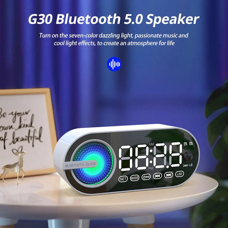 Sem fio Bluetooth Speaker Despertador, Espelho LED, Relógio Digital, Grande Display, RGB, TWS, USB, FM, Sala de estar, Decoração do escritório