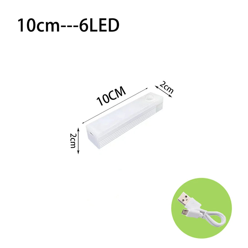 Sem fio LED Sensor de Movimento Luz, Luz Noturna, Tipo C Recarregável, Gabinete, Wardrobe Lamp, Staircase Backlight, Cozinha