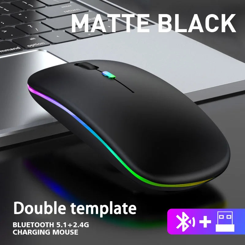 Mouse ergonômico sem fio para jogos, ratos silenciosos, LED retroiluminado, Bluetooth, RGB, recarregável, apto para laptop, PC