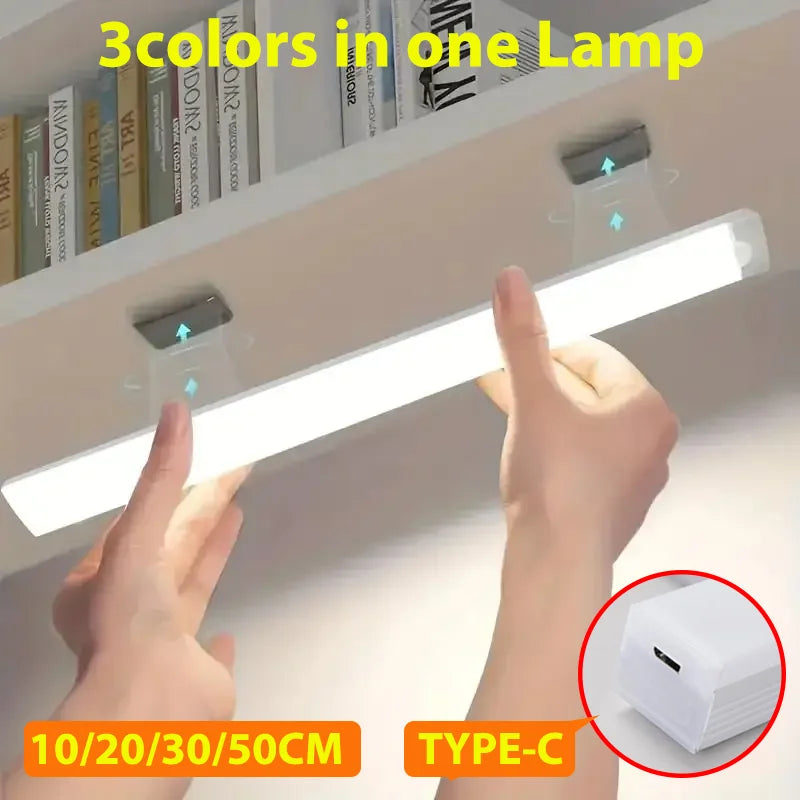 Sem fio LED Sensor de Movimento Luz, Luz Noturna, Tipo C Recarregável, Gabinete, Wardrobe Lamp, Staircase Backlight, Cozinha