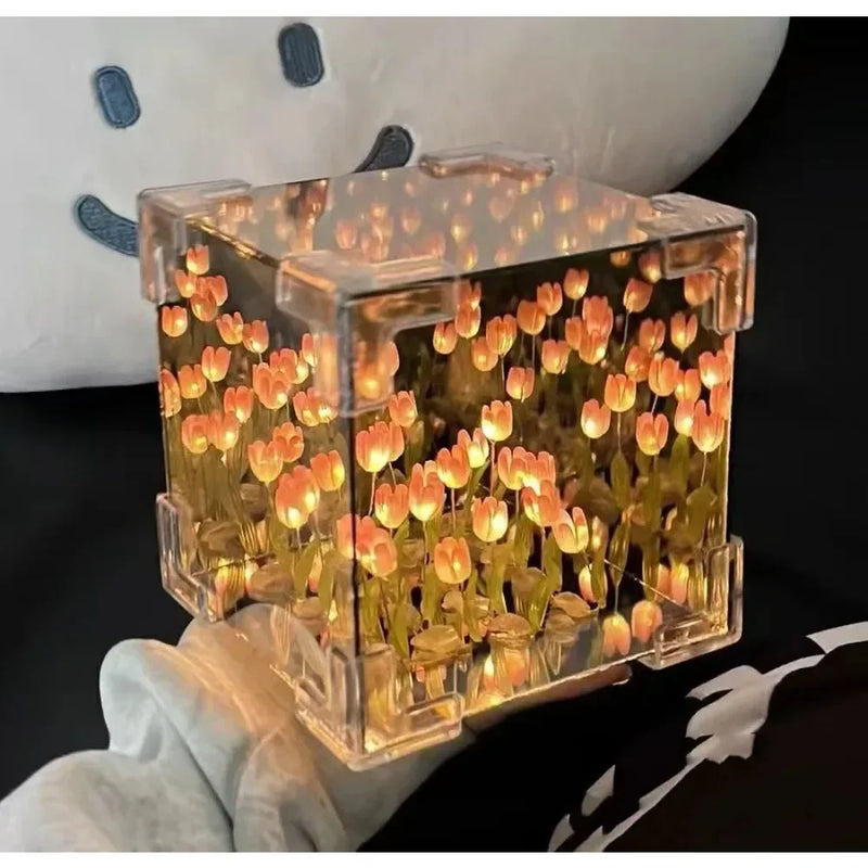 Criativo diy tulipa flor mar cubo tridimensional pequena lâmpada noturna pacote de material para namorada casal