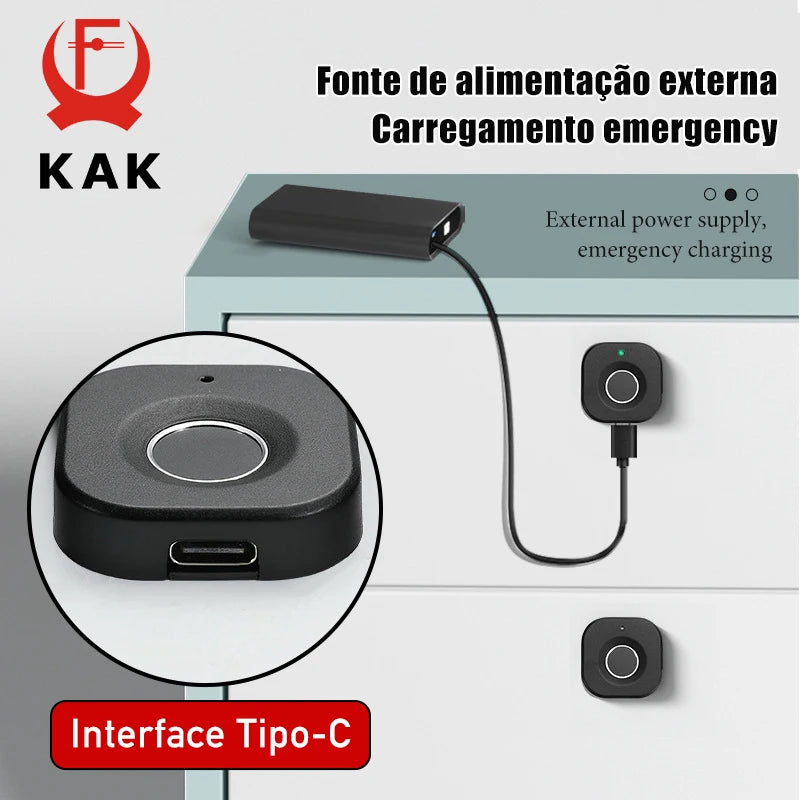 KAK fechadura biométrica com impressão digital, fechadura preta sem chave para armário, fechadura inteligente para gavetas, antifurto