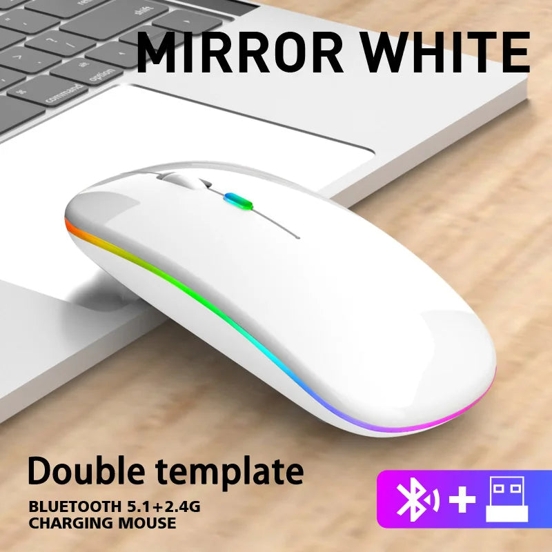 Mouse ergonômico sem fio para jogos, ratos silenciosos, LED retroiluminado, Bluetooth, RGB, recarregável, apto para laptop, PC