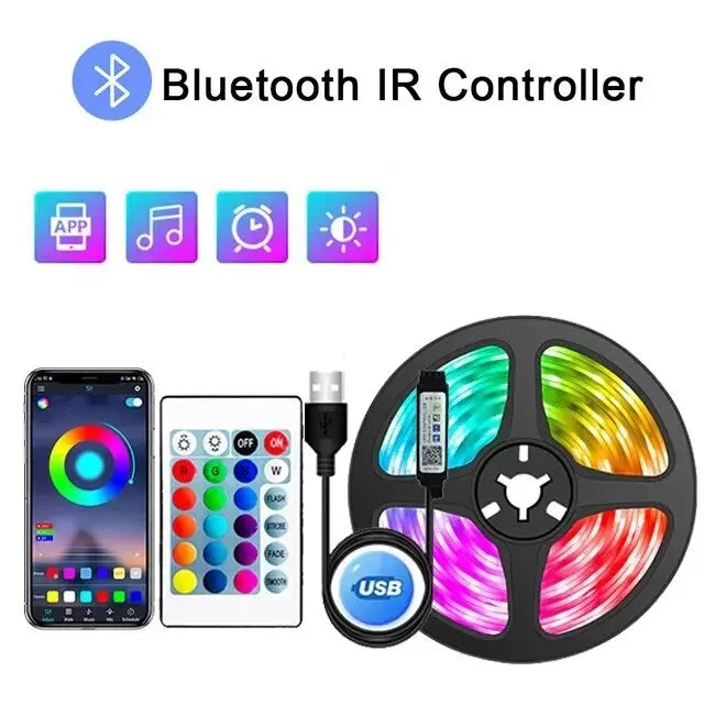 Wifi rgb led luz de tira 5050 bluetooth app controle led flexível diodo decoração para festival festa tv mesa quarto